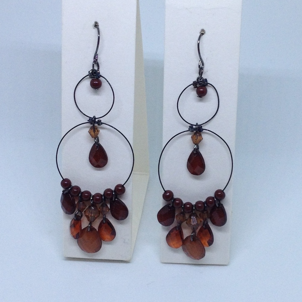 brown resin chandelier earrings